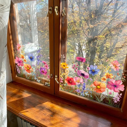💐 Étiquette de fenêtre avec bouquet de fleurs colorées 🖼️ (découpable librement)